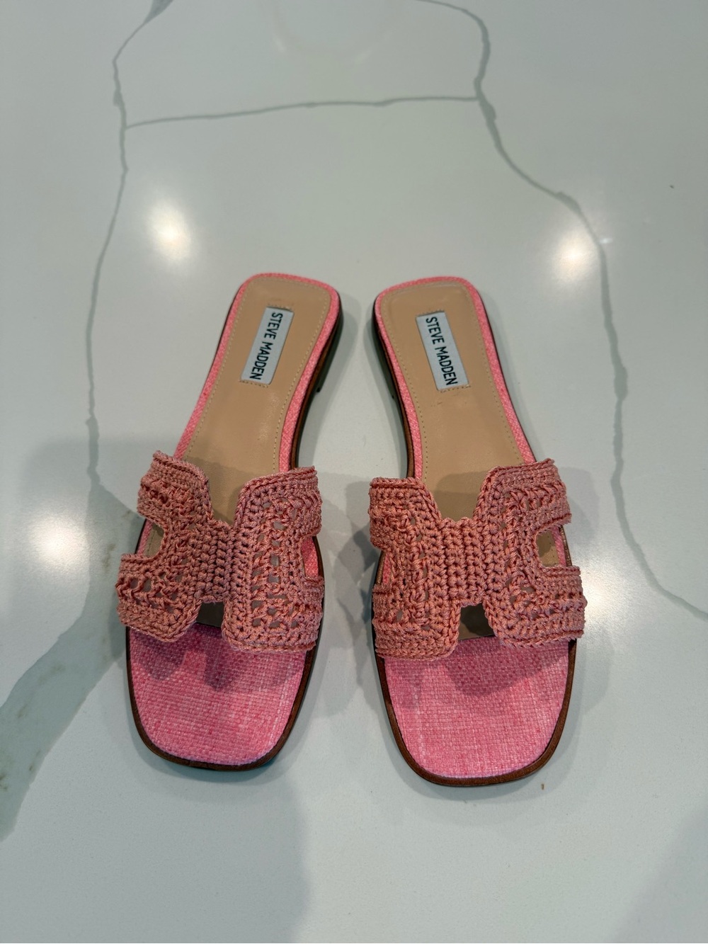 Steve Madden Pink Crochet Slide Mules